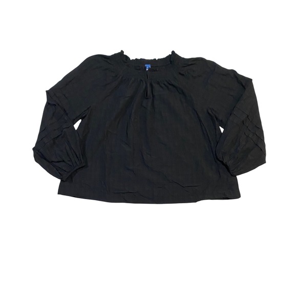 Old Navy Tops - Old Navy Womens XL Black Plaid Smocked Ruffle Neck Pleated Sleeve Blouse Top